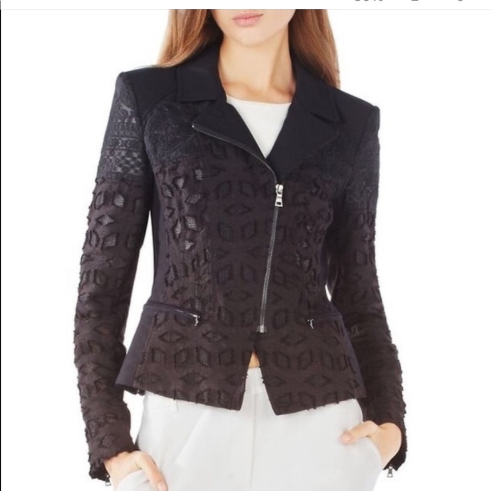 Bcbg Boe Jacquard Lace Black Blazer Jacket